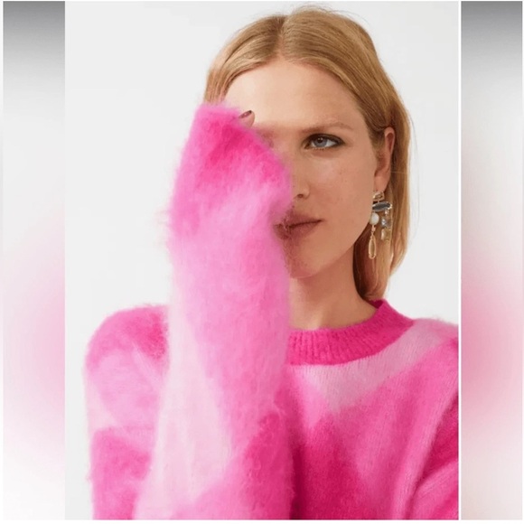 & Other Stories Pink Plaid Mohair Blend Sweater - Picture 4 of 10